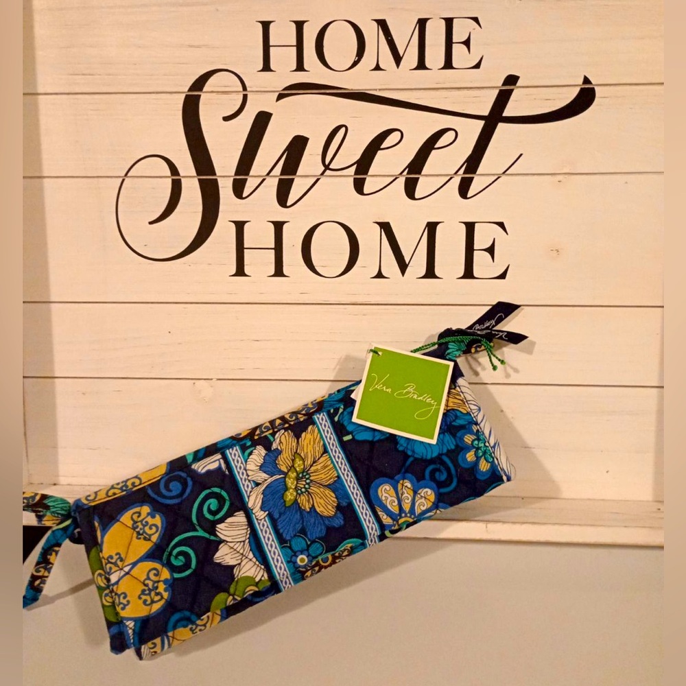 Vera Bradley Mod Floral Blue Small Bow Cosmetic Case Lined Pouch NWT Retired